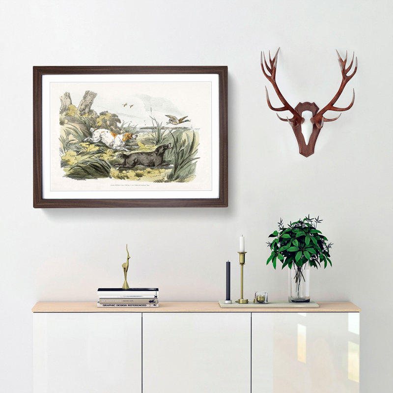 Dogs Chasing Ducks by Henry Alken - Picture Frame Painting Print, 27cm H x 36cm W x 2cm D, Walnut Framed