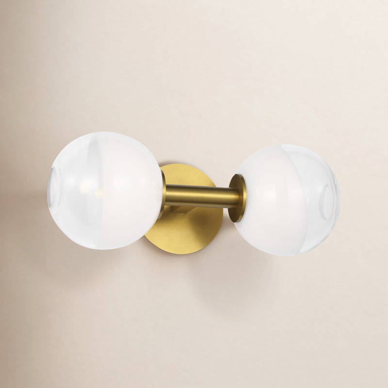 Sean Lavin Torian 2 Light Bathroom Bedroom Wall Fixture With Milk Clear Glass Mix Shade, Burnished Brass