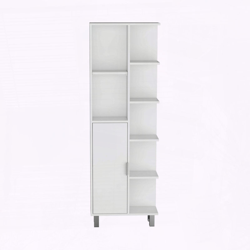 Armoire de rangement haute en lin avec sept tablettes ouvertes