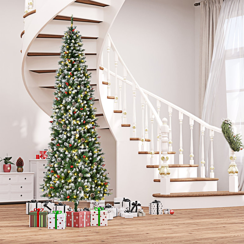 Arbre de Noël artificiel pré-éclairé enneigé, Blanc chaud, 8.9'