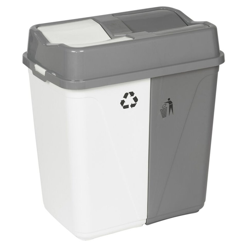 Plastic Kitchen Trash Can, White/Grey, 100L