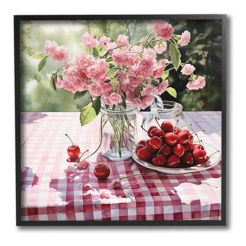 «Spring Snacks on Plaid», estampe numérique encadrée par RB, Giclée encadrée noir minuit, H 24 po x l 24 po