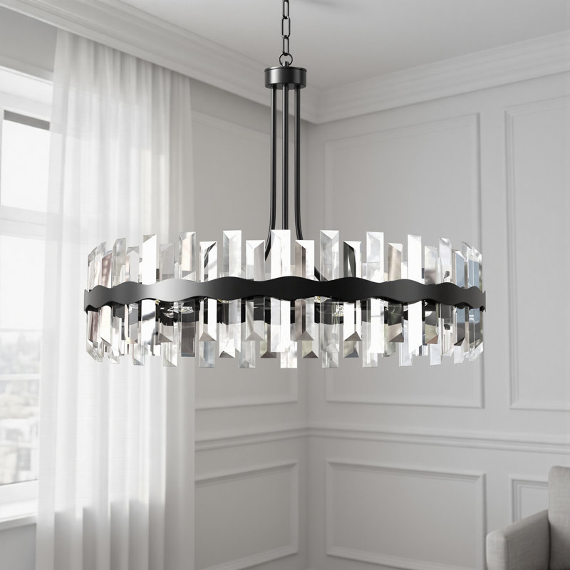 Lustre à tambour moderne Jackeline à 8 lumières en cristal K9 de 81 cm (32 po) pour salon, Noir mat