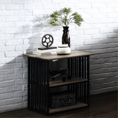 Table de chevet industrielle classique avec chêne noir et antique, structure en métal, deux tablettes ouvertes, plateau en bois pour la décoration de la chambre à coucher, dimensions 22 x 22 x 23, finition chêne facile à assembler, plateau, l 22 po x P 22 po