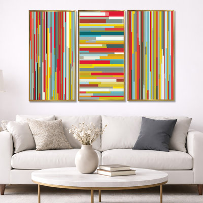 Rouge et jaune, lignes d'ombre abstraites colorées - art géométrique abstrait 3 pièces