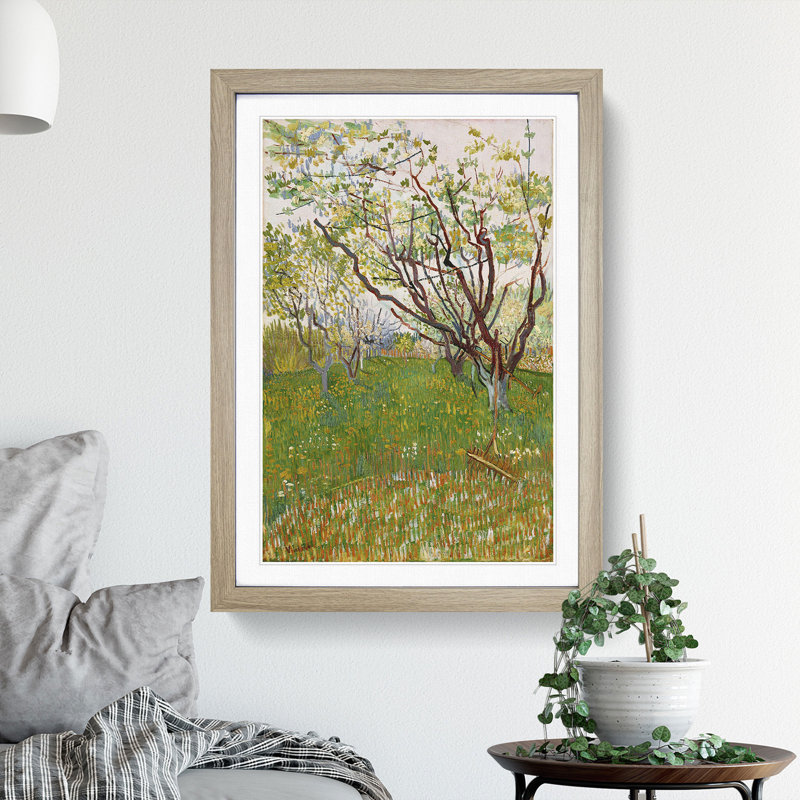 Flowering Orchard by Vincent Van Gogh - Framed Print, 48cm H x 36cm W x 2cm D, Oak Framed
