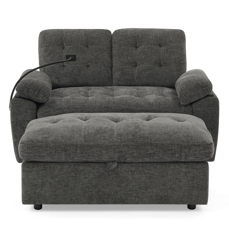 Canapé rembourré en chenille de 56 po de largeur avec dossier réglable, Gris