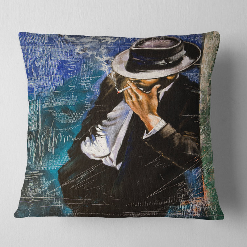 Coussin décoratif «Man with Cigarette - People», 18 po x 18 po, Carré