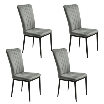 Ensemble de 4 chaises de salle à manger rembourrées en velours avec pieds réglables Le Gs en métal pour salle à manger - gris foncé