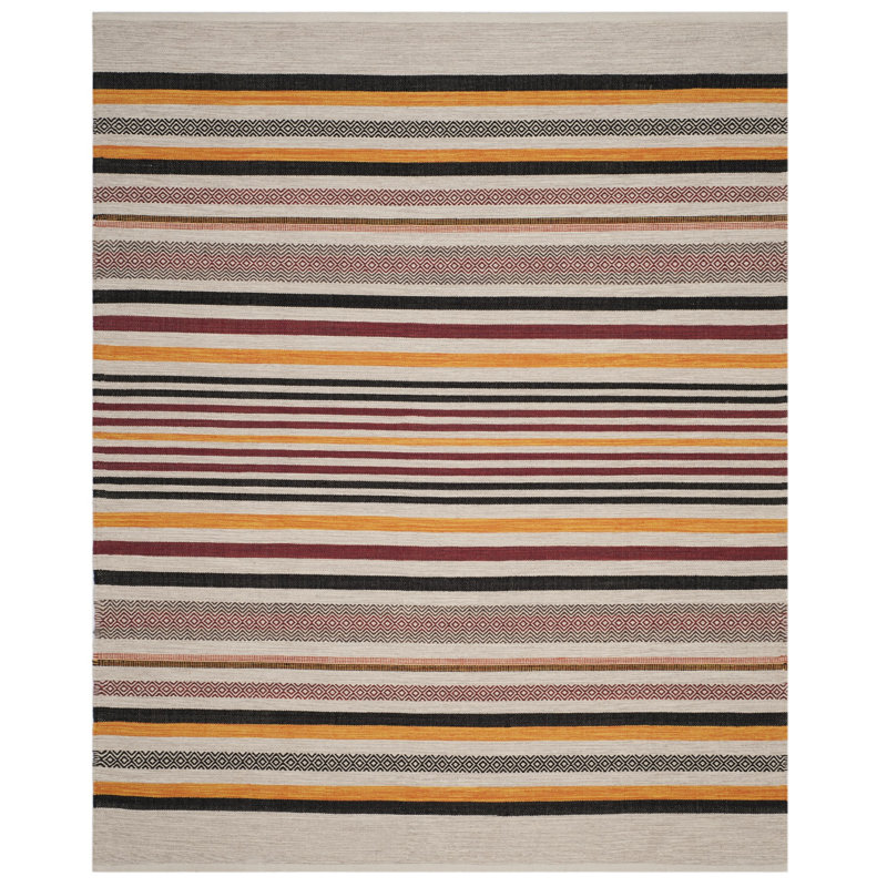 Estepp Hand Woven Cotton Striped Rug, Rectangle 8' x 10'