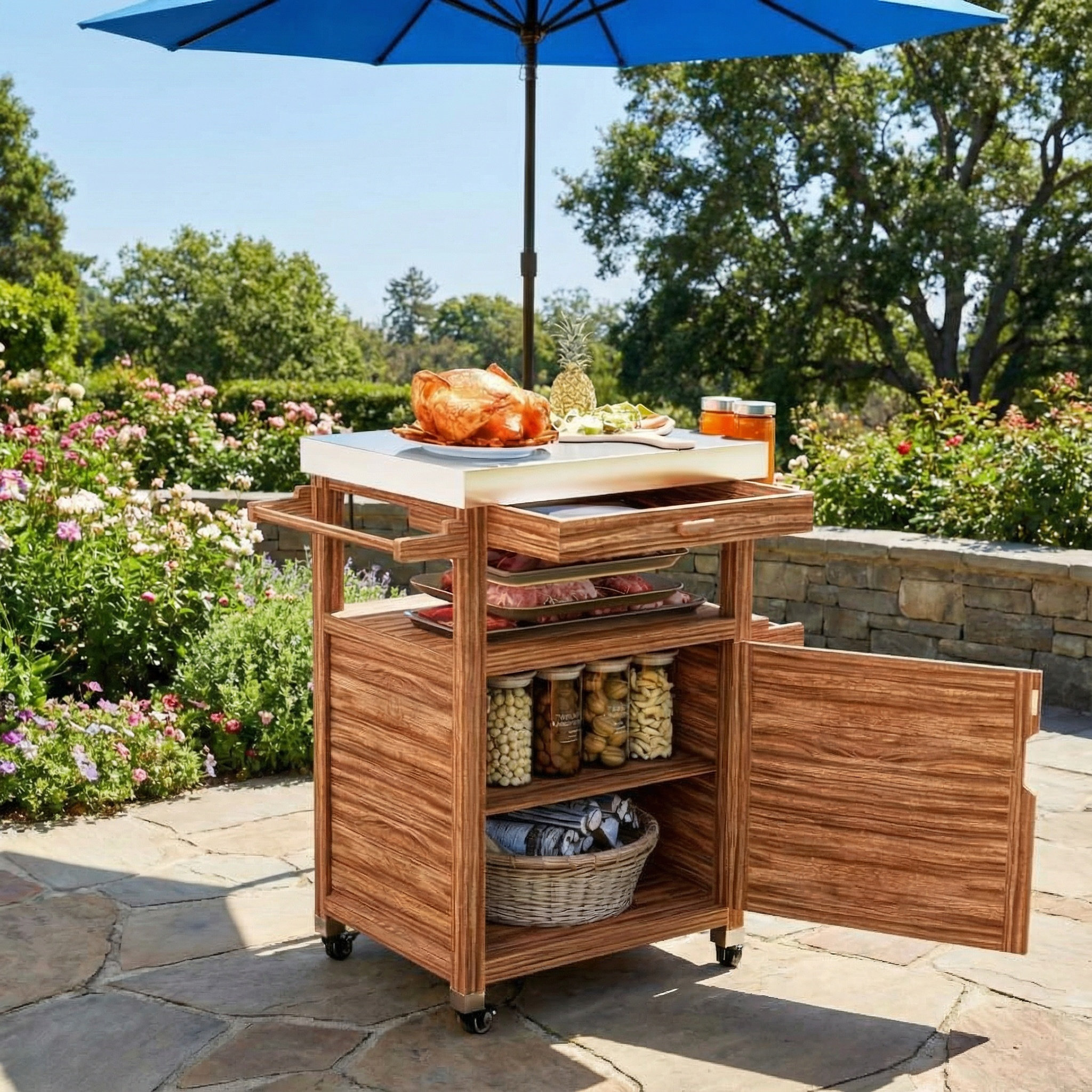 Latitude Run® Solid Wood Outdoor Kitchen Island,Outdoor Grill Cart with ...