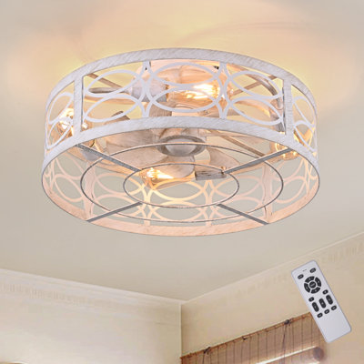 48cm Farmhouse Reversible Caged Ceiling Fan with Light Kit and Remote