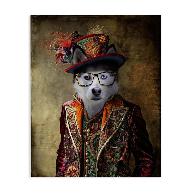 Husky Dog Eclectic Suit Canvas Wall Art by Karen Burke, 20" H x 16" W