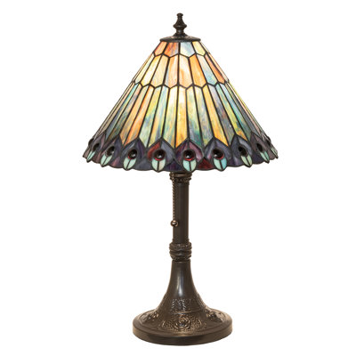 19" High Tiffany Jeweled Peacock Accent Lamp