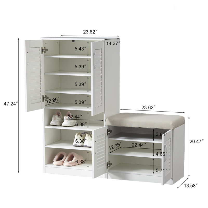 Multi Functional Shoe Storage Cabinet With Bench, White