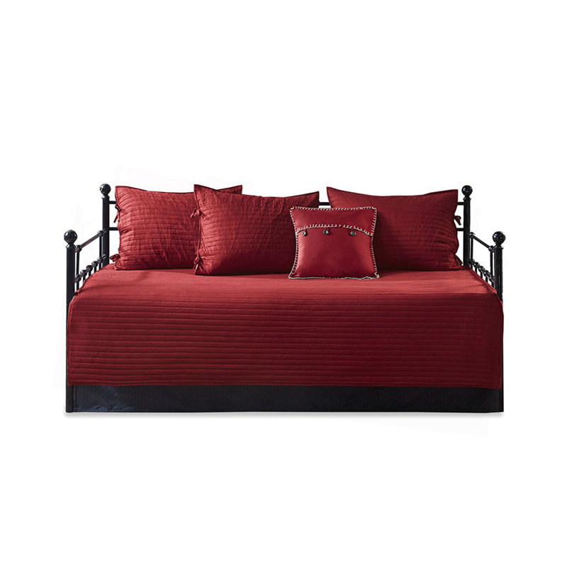 6 Piece Reversible Plaid Daybed Cover Set Red Daybed