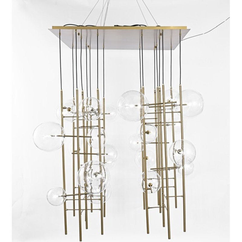 Lustre suspendu en laiton clair à intensité variable Alogena, Laiton noirci, Transparent, H 91 po x l 46 po x P 46 po