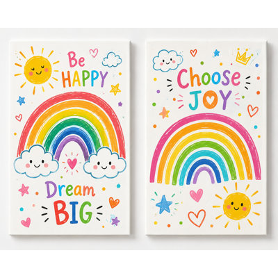 Grand ensemble de 2 art mural inspirant arc-en-ciel pour chambre d'enfant, Be Happy Choisissez Joy