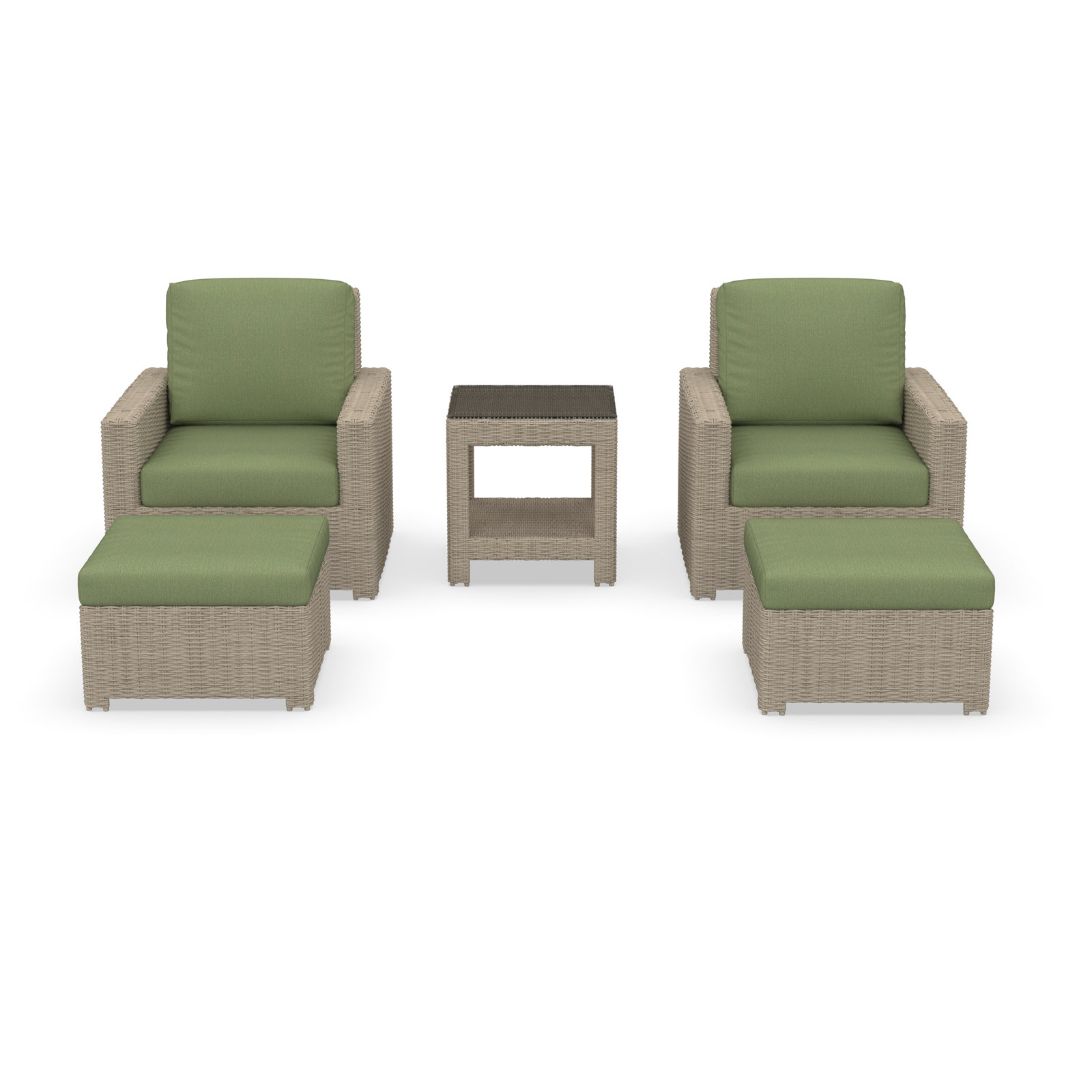 Henri Outdoor Conversation Set With Ottomans And Sunbrella Cushions, Canvas Fern