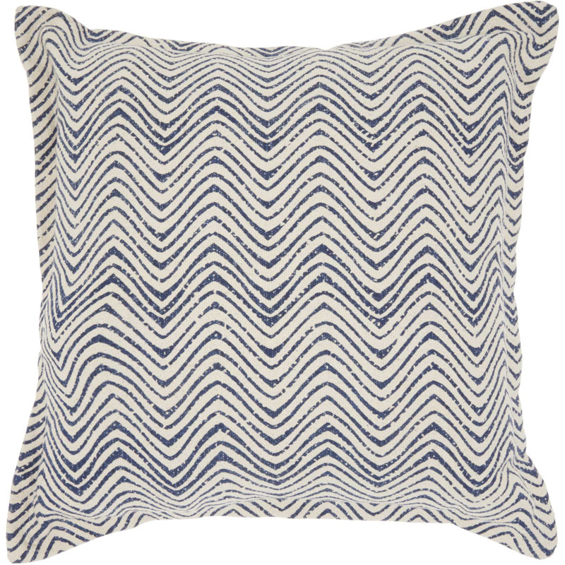 Indigo and Ivory Cotton Chevron 20" Square Throw Pillow