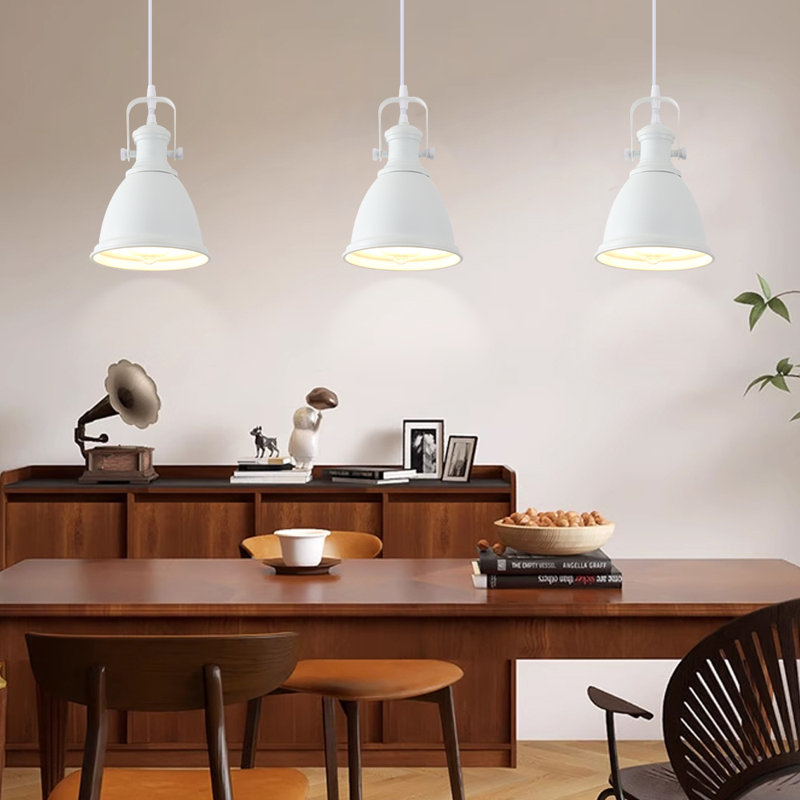 Luminaire suspendu de style campagne blanc 3 lumières à 3 lumières de 6,5 po, lumières suspendues à hauteur réglable pour îlot de cuisine