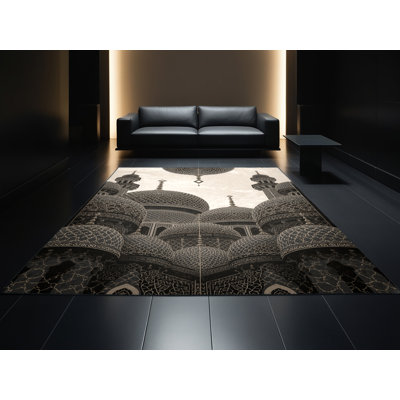 Tapis marocain moelleux moelleux et ornemental glamour noir - reliure noire