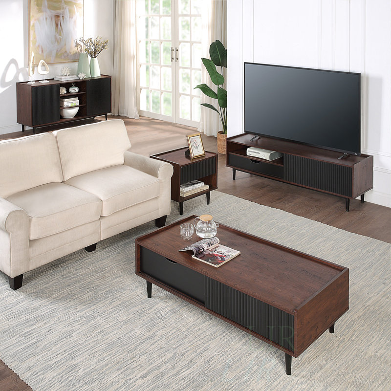 Meuble télé 59 po Duane, conception durable et peu encombrante, décor élégant pour le salon et la chambre à coucher, Noir