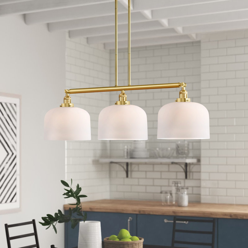 Bell - Luminaire suspendu pour îlot de cuisine 3 lumières 41 ", Boîtier blanc mat, Ampoule non incluse, Or satiné