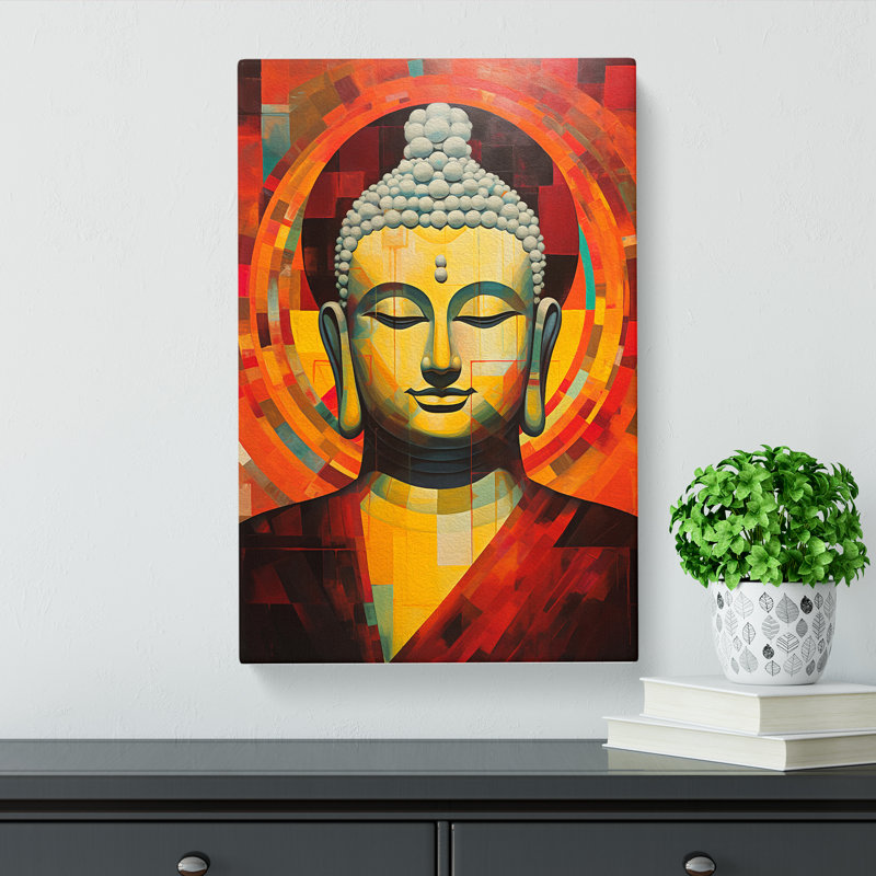 Buddha Geometric - No Frame Art Prints - Wrapped Canvas, 60cm H x 40cm W x 3cm D