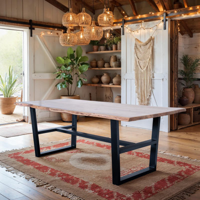  Plateau en bois de 84 pouces à bord vivant avec base en métal noir