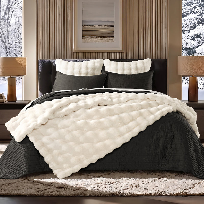 Margaret-Pillow Cover Faux Fur Pillow Cover, Ivory White, 24*24inch