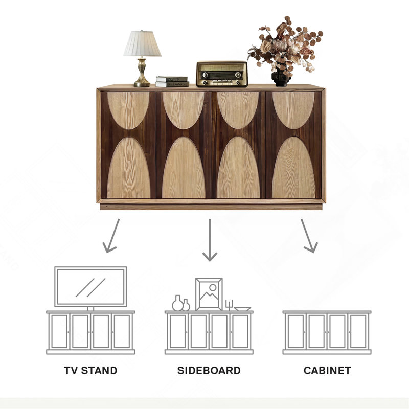 Cabinet moderne à 4 portes en bois avec tablettes réglables - Solution de rangement élégante pour la maison ou le bureau