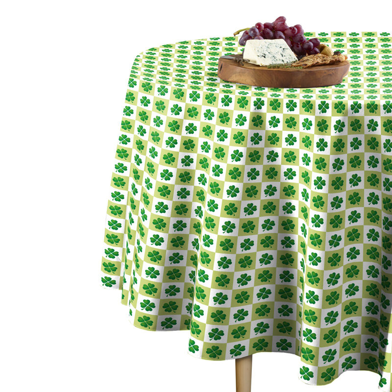 Rayshun 4 Leaf Clover Check Round Tablecloth, 90" x 90"
