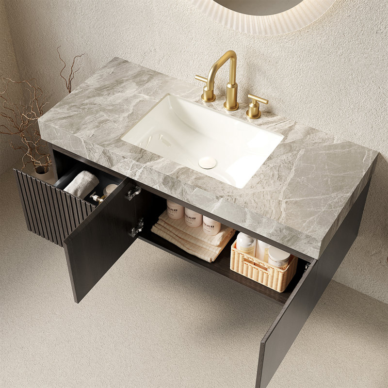Meuble-lavabo de salle de bain 48 po MURI, Espresso, 48", Gris clair