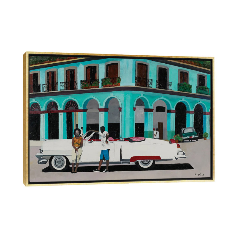 Turquoise Havana, Cuba - reproduction d'art murale - toile encadrée, H 18 po x l 26 po, Doré