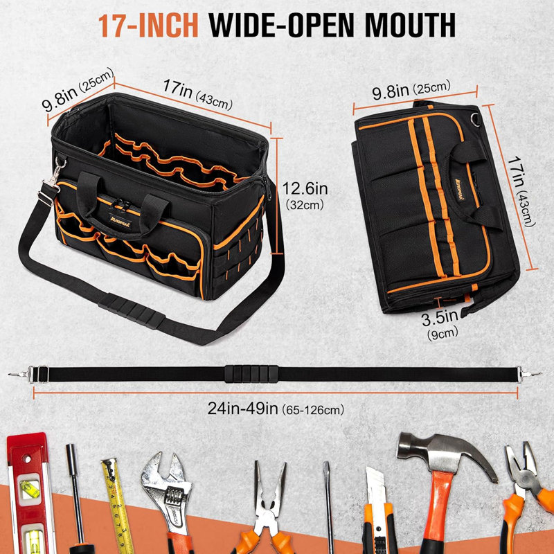 17-Inch Electrician Tool Bags, 46-Pocket Heavy Duty Tool Bag