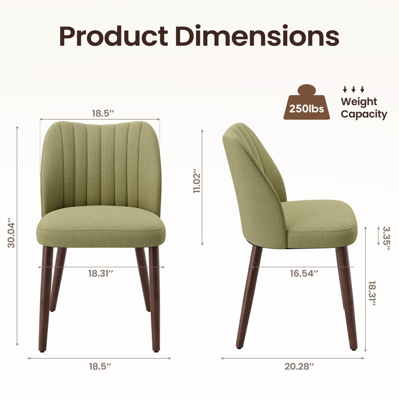 Modern Upholstered Dining Side Chair with Wooden Legs , 4, Green