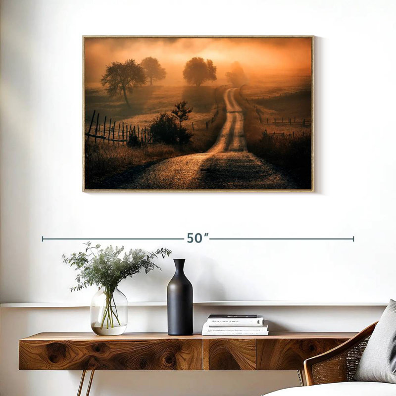 Champ de brouillard, Cadre flottant en bois naturel, 37 po x 25 po