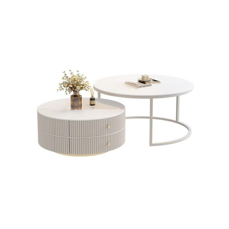 White Stone + Manufactured Wood Round Coffee Table, 17.71" H x 31.49" L x 31.49" W