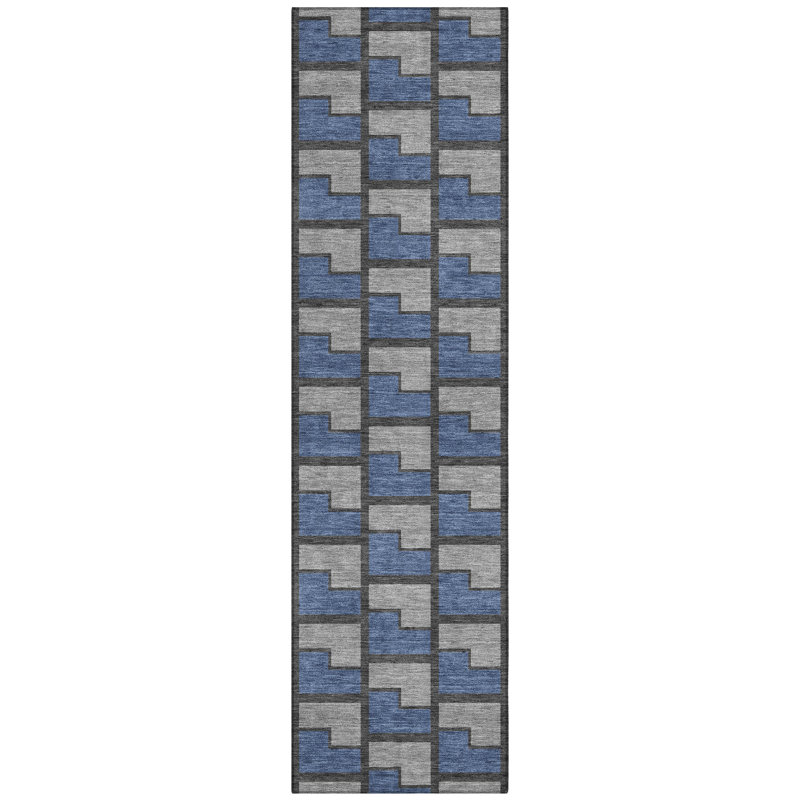 Machine Washable Indoor/Outdoor Lipman ACN2416 Geometric Rug, Runner 2'3" x 7'6"