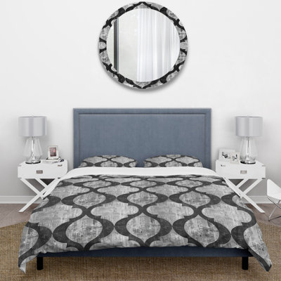Ensemble de housse de couette noir gris quadrilobe Elegance - Mid-Century