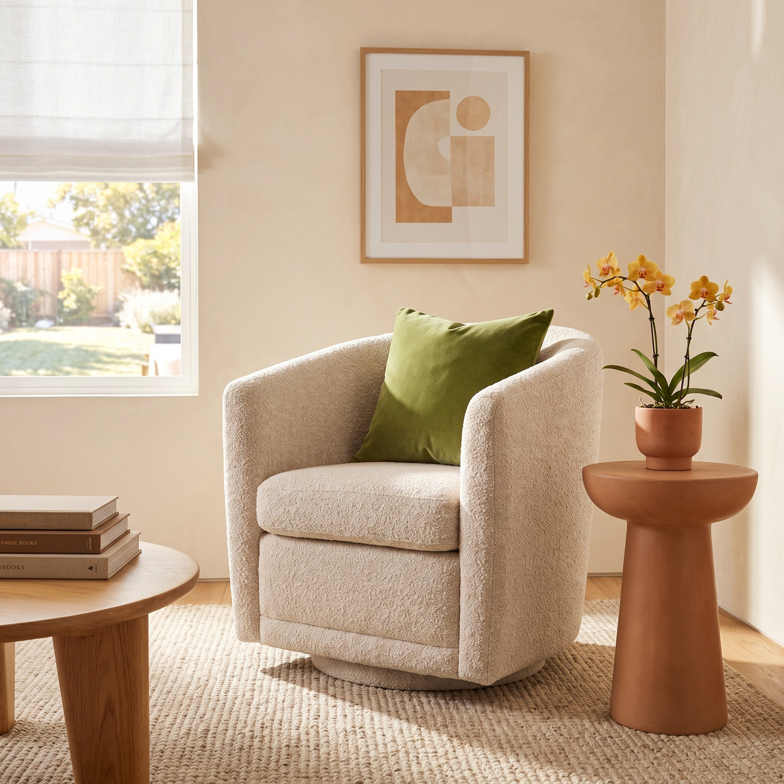 Eucalyptus Swivel Barrel Chair, Beige