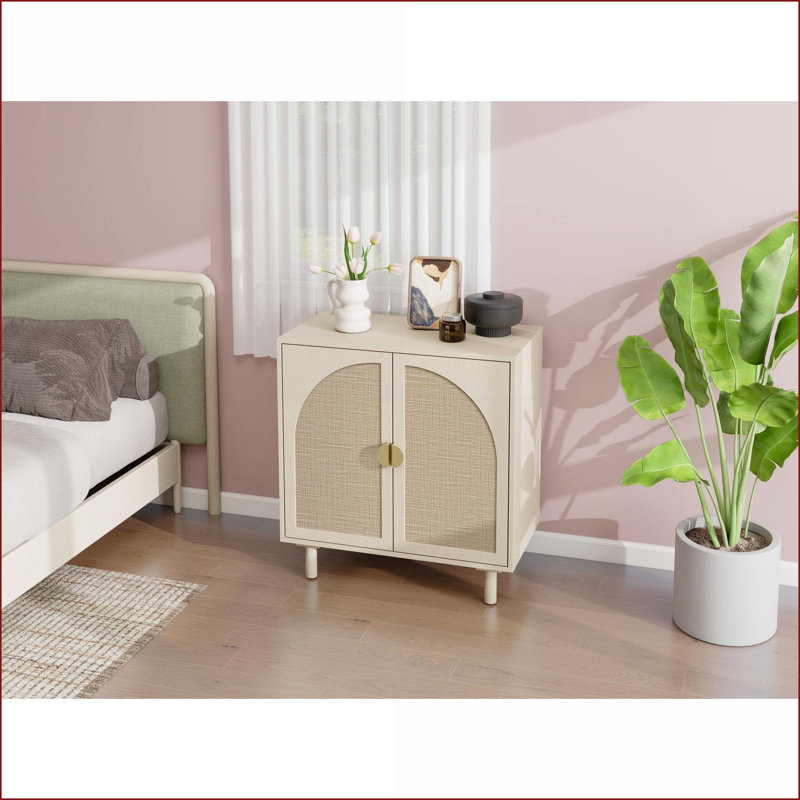 Cabinets en rotin d'ingénierie à 2 portes avec tablettes réglables | Traditionnel | Beige