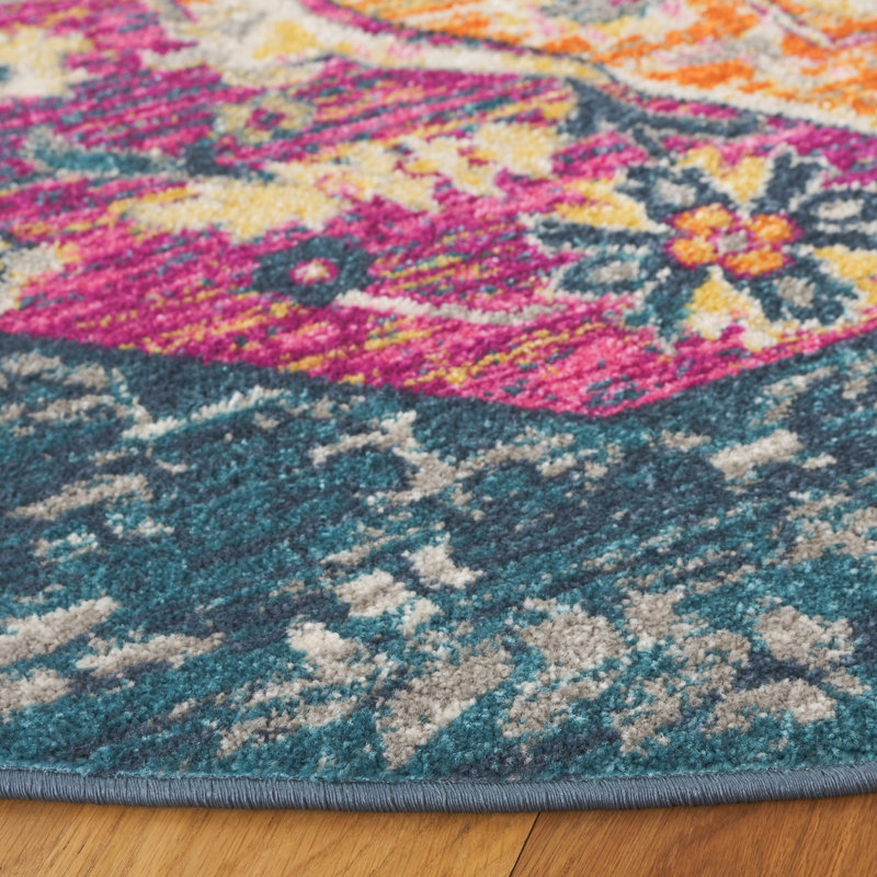 Felty Oriental Orange Area Rug, Round 6'7"