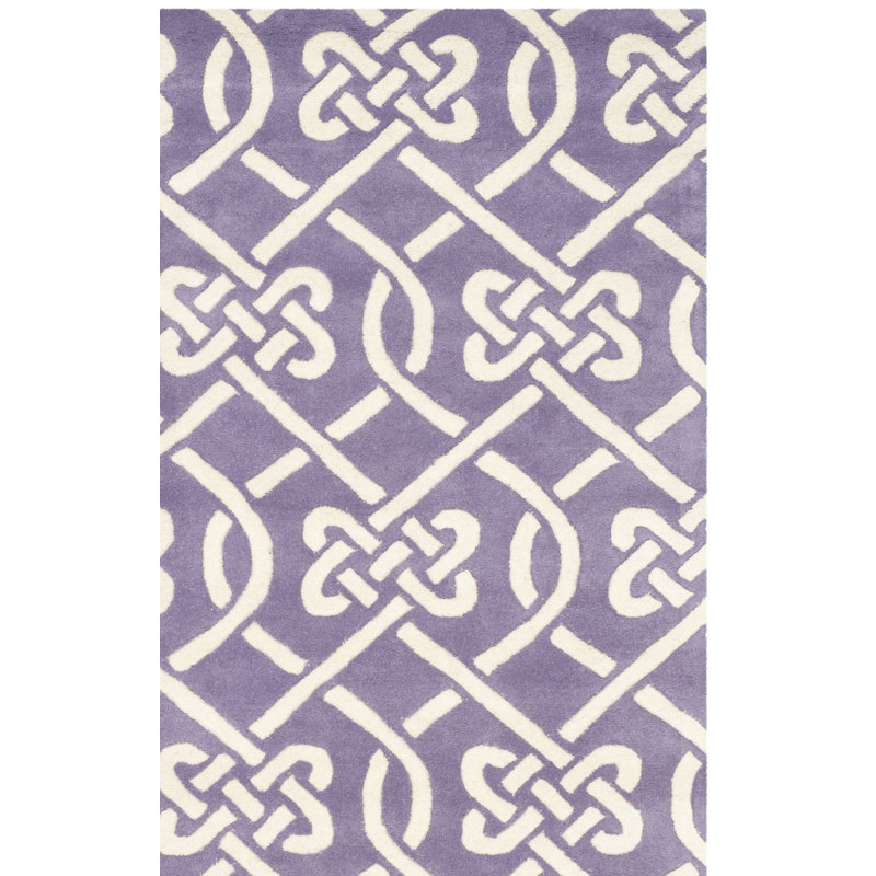 Tapis mauve / ivoire en laine touffeté à la main à motif géométrique Swallow, Rectangle 2 pi x 3 pi