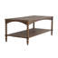 Table basse 47 x 22 x 18,5 po en bois brun rustique avec pieds en spirale tournés et tablette inférieure