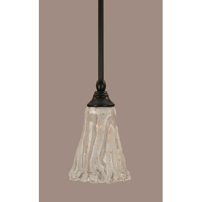 Bober Stem Hung Mini Pendant Shown In Matte Black Finish With 5.5" Fluted Italian Ice Glass