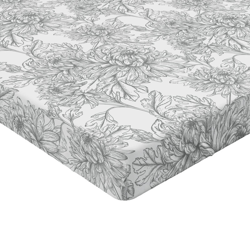 Ensemble de 2 draps-housses Ambesonne, Gris pâle, blanc / floral, Drap-housse de taille très grand