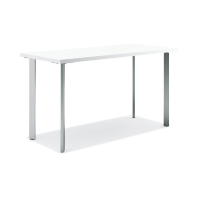 HON Coze Table Desk, Designer White Top, Silver Frame, 54" W