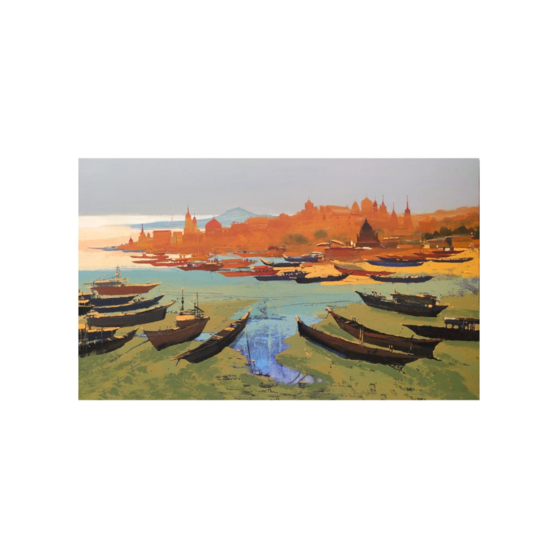 Bateau debout sur la berge | Acrylique sur toile | Par Hari Dhongade